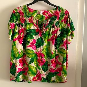 Pink and Green Tropical Blouse